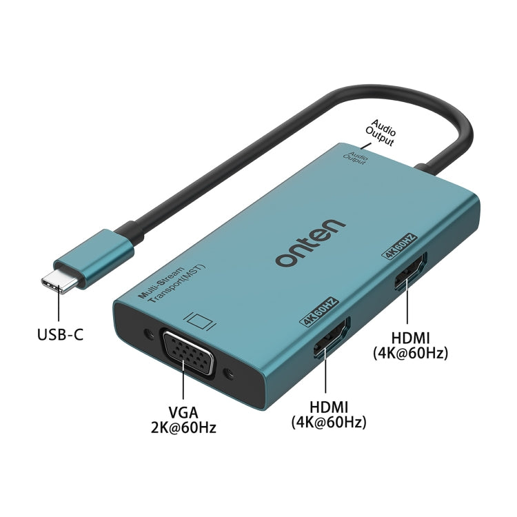 Onten M206 4K 60Hz 4 in 1 Type-C to Dual HDMI + VGA + 3.5mm Video Converter Adapter - USB HUB by Onten | Online Shopping UK | buy2fix