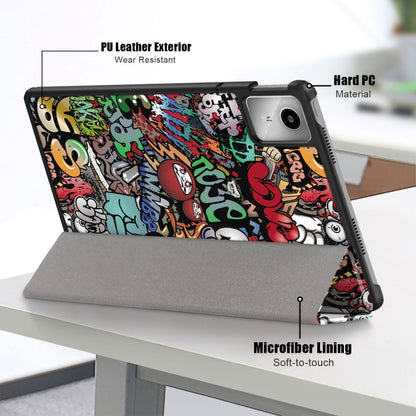 For Lenovo Tab M11/ Xiaoxin Pad 11 2024 Custer Coloured Drawing 3-folding Leather Smart Tablet Case(Graffiti) - Lenovo by buy2fix | Online Shopping UK | buy2fix