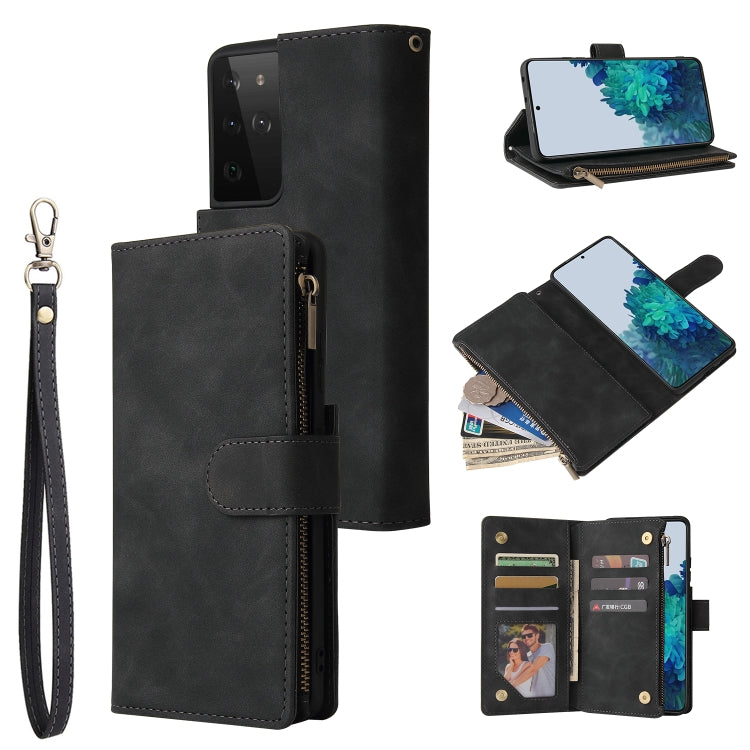 For Samsung Galaxy S21 Ultra 5G Multifunctional Frosted Zipper Wallet Leather Phone Case(Black) - Galaxy S21 Ultra 5G Cases by buy2fix | Online Shopping UK | buy2fix