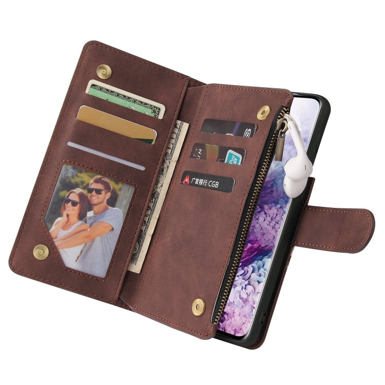 For Samsung Galaxy S21 5G Multifunctional Frosted Zipper Wallet Leather Phone Case(Coffee) - Galaxy S21 5G Cases by buy2fix | Online Shopping UK | buy2fix