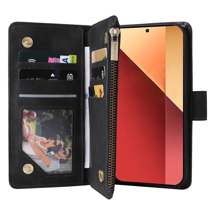 For Xiaomi Redmi Note 13 Pro 4G Multifunctional Frosted Zipper Wallet Leather Phone Case(Black) - Note 13 Pro Cases by buy2fix | Online Shopping UK | buy2fix