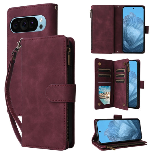 For Google Pixel 9 Multifunctional Multi-Card Wallet Phone Leather Case(Wine Red) - Google Cases by buy2fix | Online Shopping UK | buy2fix