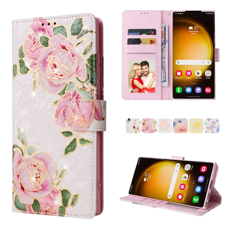 For Samsung Galaxy S24 Ultra 5G Bronzing Painting RFID Leather Case(Rose Flower) - Galaxy S24 Ultra 5G Cases by buy2fix | Online Shopping UK | buy2fix