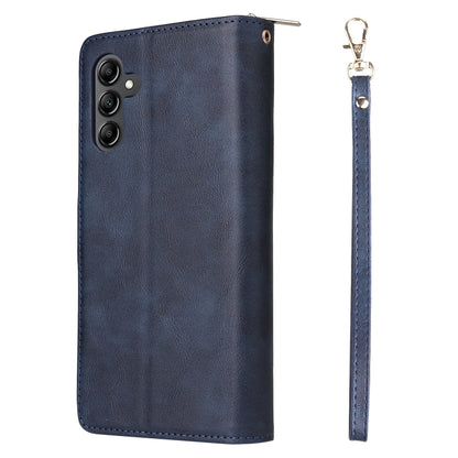 For Samsung Galaxy A15 5G 9-Card Slots Zipper Wallet Bag Leather Phone Case(Blue) - Galaxy Phone Cases by buy2fix | Online Shopping UK | buy2fix