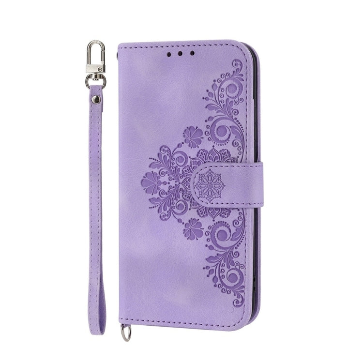 For Google Pixel 9 Pro Skin-feel Flowers Embossed Wallet Leather Phone Case(Purple) - Google Cases by buy2fix | Online Shopping UK | buy2fix