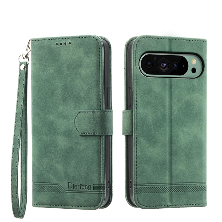 For Google Pixel 9 Dierfeng Dream Line TPU + PU Leather Phone Case(Green) - Google Cases by buy2fix | Online Shopping UK | buy2fix