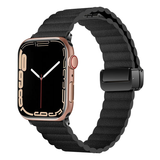 For Apple Watch Series 9 45mm Water Ripple Magnetic Folding Buckle Watch Band, Style: Bold Version(Black) - Watch Bands by buy2fix | Online Shopping UK | buy2fix