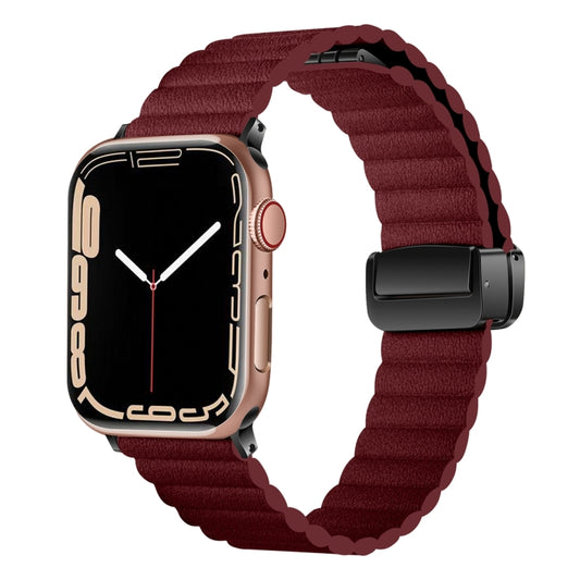 For Apple Watch Series 9 45mm Water Ripple Magnetic Folding Buckle Watch Band, Style: Bold Version(Wine Red) - Watch Bands by buy2fix | Online Shopping UK | buy2fix