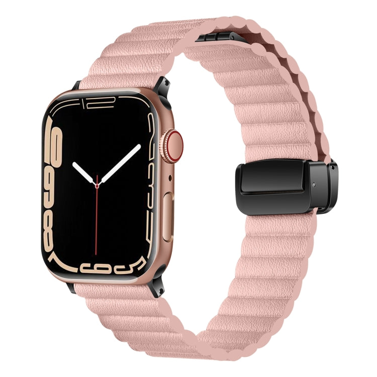 For Apple Watch Series 9 45mm Water Ripple Magnetic Folding Buckle Watch Band, Style: Bold Version(Pink) - Watch Bands by buy2fix | Online Shopping UK | buy2fix