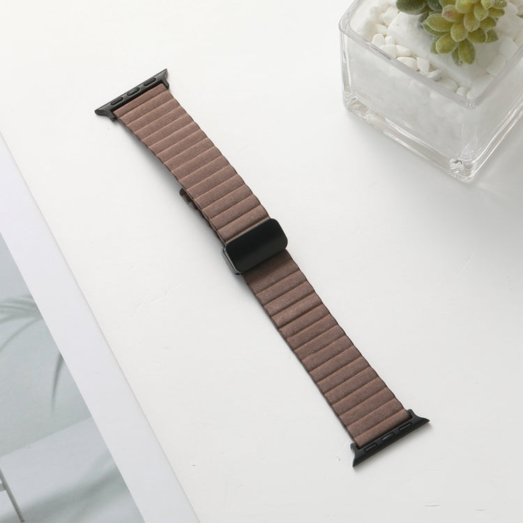 For Apple Watch Series 8 45mm Water Ripple Magnetic Folding Buckle Watch Band, Style: Bold Version(Light Brown) - Watch Bands by buy2fix | Online Shopping UK | buy2fix