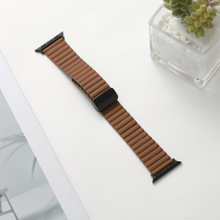 For Apple Watch Series 5 40mm Water Ripple Magnetic Folding Buckle Watch Band, Style: Bold Version(Brown) - Watch Bands by buy2fix | Online Shopping UK | buy2fix