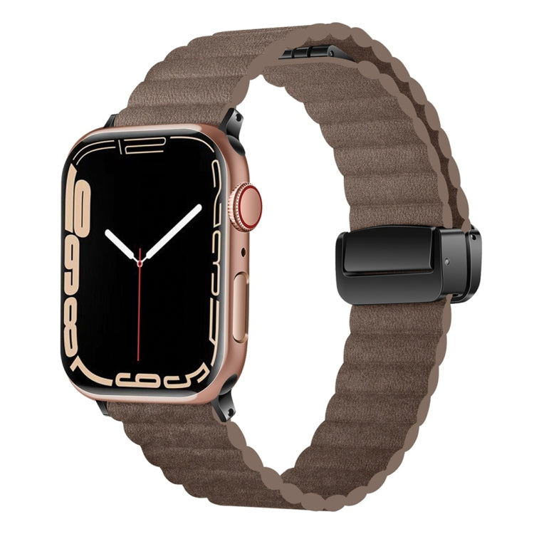 For Apple Watch Series 4 44mm Water Ripple Magnetic Folding Buckle Watch Band, Style: Bold Version(Light Brown) - Watch Bands by buy2fix | Online Shopping UK | buy2fix