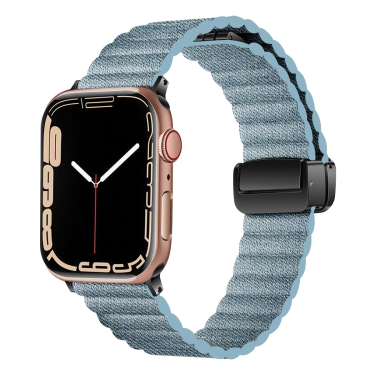 For Apple Watch Series 3 42mm Water Ripple Magnetic Folding Buckle Watch Band, Style: Bold Version(Denim Blue) - Watch Bands by buy2fix | Online Shopping UK | buy2fix