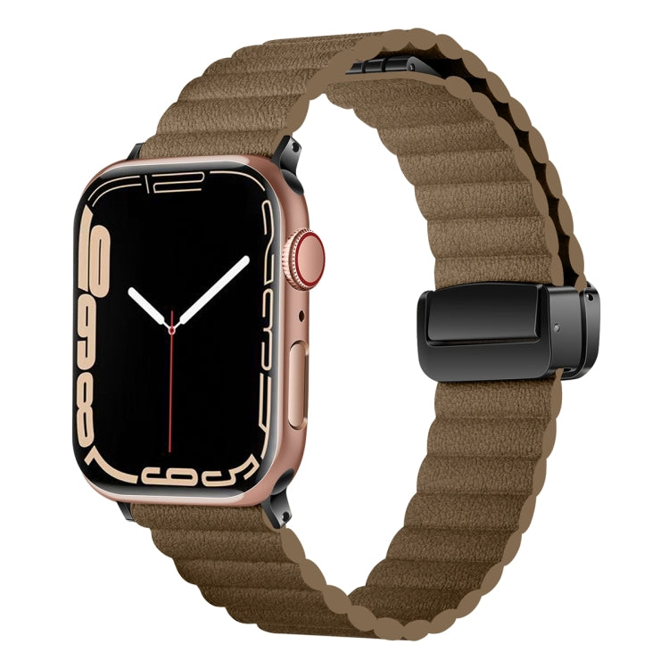 For Apple Watch Series 2 38mm Water Ripple Magnetic Folding Buckle Watch Band, Style: Bold Version(Brown) - Watch Bands by buy2fix | Online Shopping UK | buy2fix