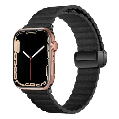 For Apple Watch 42mm Water Ripple Magnetic Folding Buckle Watch Band, Style: Bold Version(Black) - Watch Bands by buy2fix | Online Shopping UK | buy2fix