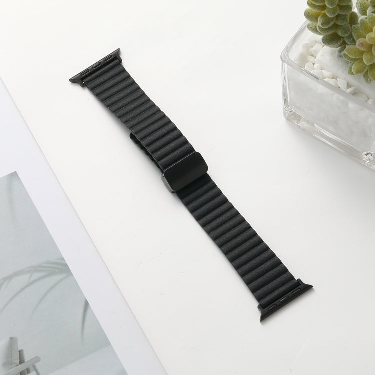 For Apple Watch 42mm Water Ripple Magnetic Folding Buckle Watch Band, Style: Bold Version(Black) - Watch Bands by buy2fix | Online Shopping UK | buy2fix