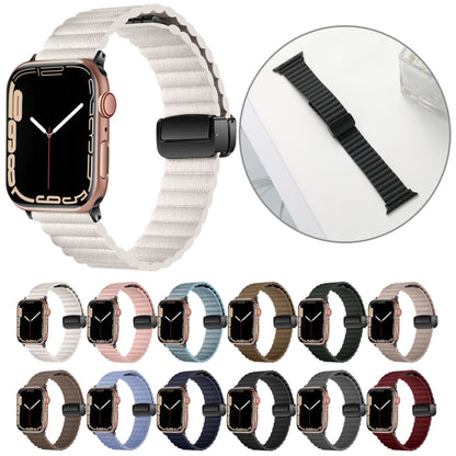 For Apple Watch Series 7 45mm Water Ripple Magnetic Folding Buckle Watch Band, Style: Bold Version(Khaki) - Watch Bands by buy2fix | Online Shopping UK | buy2fix