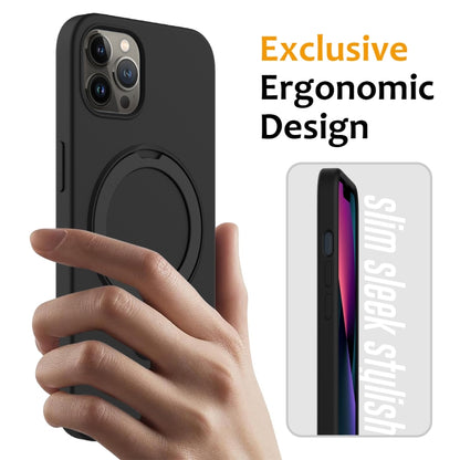 For iPhone 12 Pro MagSafe Magnetic Liquid Silicone Phone Case with Ring Holder(Black) - iPhone 12 / 12 Pro Cases by buy2fix | Online Shopping UK | buy2fix