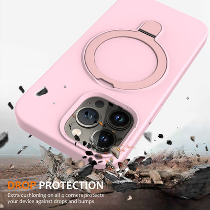 For iPhone 15 Pro Liquid Silicone MagSafe Magnetic Phone Case with Ring Holder(Grey Pink) - iPhone 15 Pro Cases by buy2fix | Online Shopping UK | buy2fix