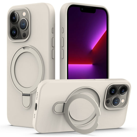 For iPhone 16 Pro Max Liquid Silicone MagSafe Magnetic Phone Case with Ring Holder(Antique White) - iPhone 16 Pro Max Cases by buy2fix | Online Shopping UK | buy2fix