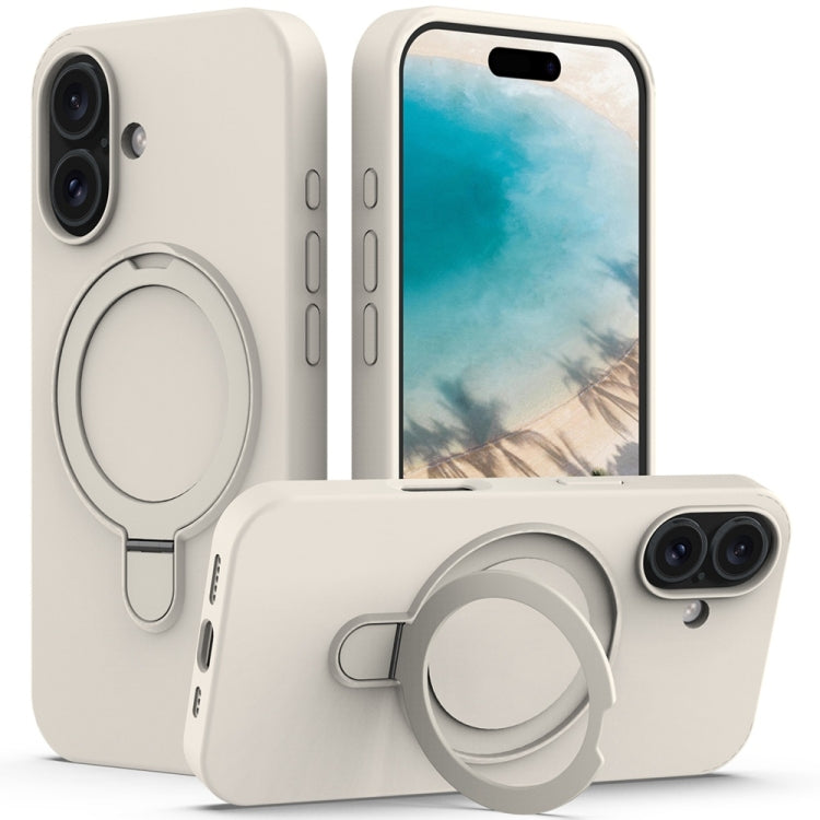 For iPhone 16 Plus Liquid Silicone MagSafe Magnetic Phone Case with Ring Holder(Antique White) - iPhone 16 Plus Cases by buy2fix | Online Shopping UK | buy2fix