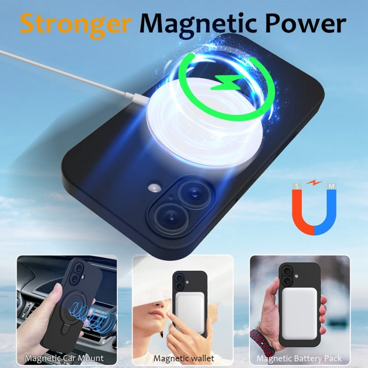 For iPhone 16 Plus Liquid Silicone MagSafe Magnetic Phone Case with Ring Holder(Black) - iPhone 16 Plus Cases by buy2fix | Online Shopping UK | buy2fix