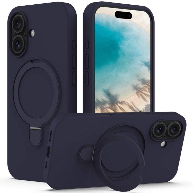 For iPhone 16 Plus Liquid Silicone MagSafe Magnetic Phone Case with Ring Holder(Midnight Blue) - iPhone 16 Plus Cases by buy2fix | Online Shopping UK | buy2fix