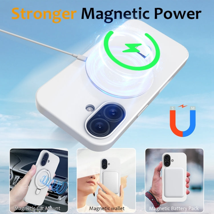 For iPhone 16 Liquid Silicone MagSafe Magnetic Phone Case with Ring Holder(White) - iPhone 16 Cases by buy2fix | Online Shopping UK | buy2fix