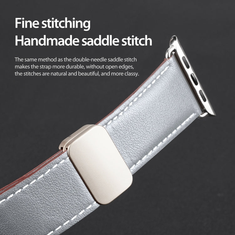 For Apple Watch SE 2023 44mm DUX DUCIS YA Series Magnetic Buckle Genuine Leather Watch Band(Grey) - Watch Bands by DUX DUCIS | Online Shopping UK | buy2fix