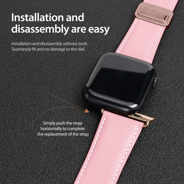 For Apple Watch Series 8 45mm DUX DUCIS YA Series Magnetic Buckle Genuine Leather Watch Band(Pink) - Watch Bands by DUX DUCIS | Online Shopping UK | buy2fix