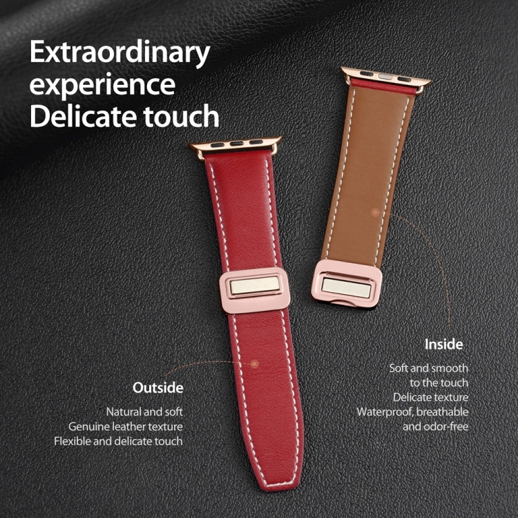 For Apple Watch Series 8 45mm DUX DUCIS YA Series Magnetic Buckle Genuine Leather Watch Band(Red) - Watch Bands by DUX DUCIS | Online Shopping UK | buy2fix