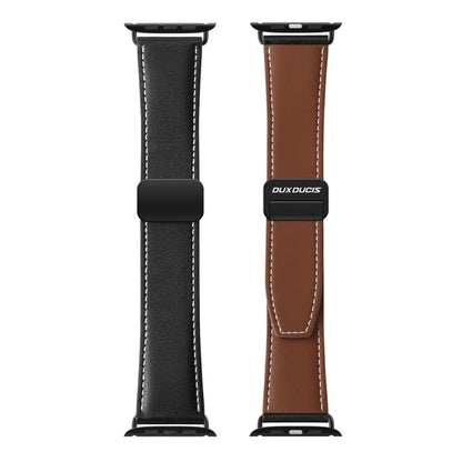 For Apple Watch SE 2022 44mm DUX DUCIS YA Series Magnetic Buckle Genuine Leather Watch Band(Black) - Watch Bands by DUX DUCIS | Online Shopping UK | buy2fix