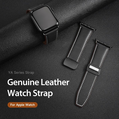 For Apple Watch SE 2022 44mm DUX DUCIS YA Series Magnetic Buckle Genuine Leather Watch Band(Black) - Watch Bands by DUX DUCIS | Online Shopping UK | buy2fix