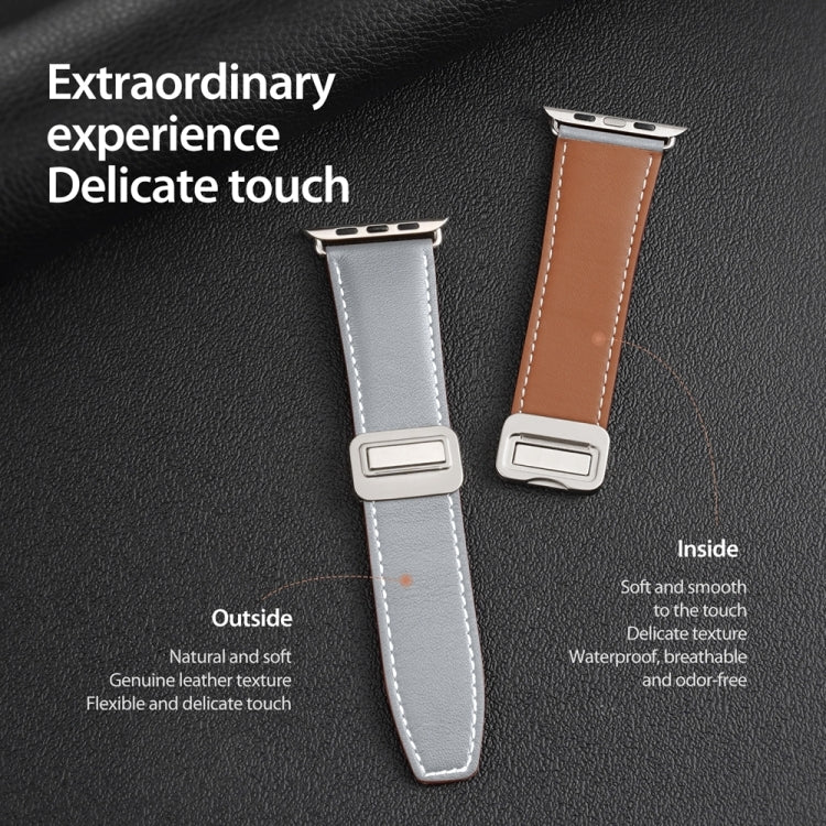 For Apple Watch SE 2022 44mm DUX DUCIS YA Series Magnetic Buckle Genuine Leather Watch Band(Grey) - Watch Bands by DUX DUCIS | Online Shopping UK | buy2fix