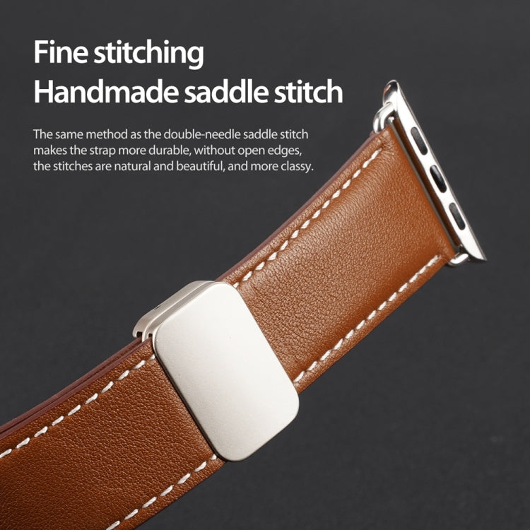 For Apple Watch Series 7 41mm DUX DUCIS YA Series Magnetic Buckle Genuine Leather Watch Band(Brown) - Watch Bands by DUX DUCIS | Online Shopping UK | buy2fix