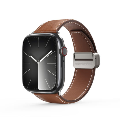 For Apple Watch SE 44mm DUX DUCIS YA Series Magnetic Buckle Genuine Leather Watch Band(Brown) - Watch Bands by DUX DUCIS | Online Shopping UK | buy2fix