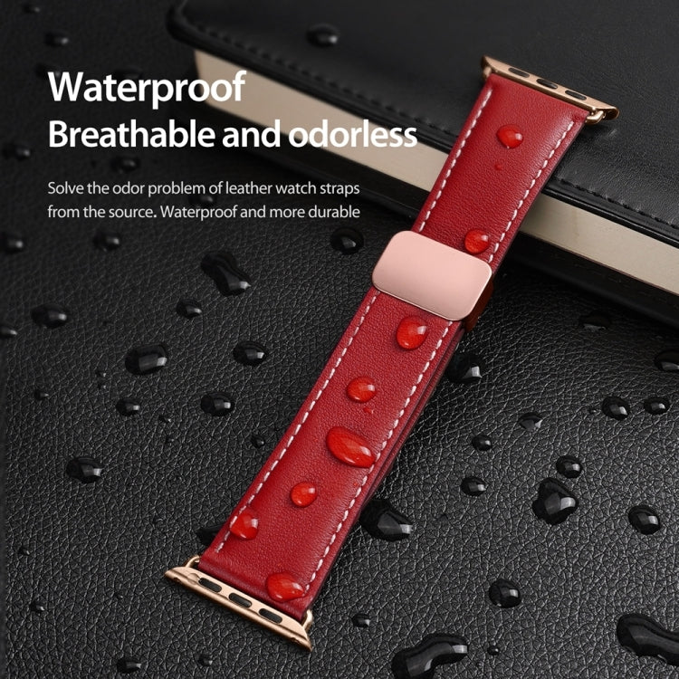 For Apple Watch SE 44mm DUX DUCIS YA Series Magnetic Buckle Genuine Leather Watch Band(Red) - Watch Bands by DUX DUCIS | Online Shopping UK | buy2fix