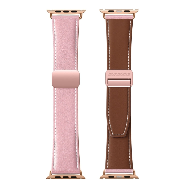 For Apple Watch Series 5 44mm DUX DUCIS YA Series Magnetic Buckle Genuine Leather Watch Band(Pink) - Watch Bands by DUX DUCIS | Online Shopping UK | buy2fix