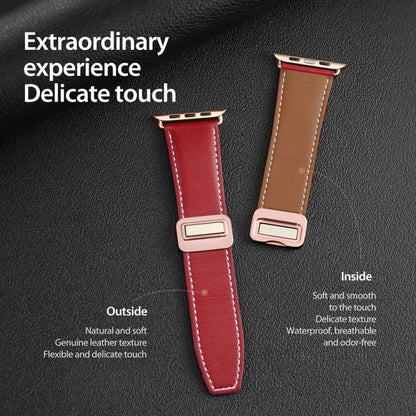 For Apple Watch Series 4 44mm DUX DUCIS YA Series Magnetic Buckle Genuine Leather Watch Band(Red) - Watch Bands by DUX DUCIS | Online Shopping UK | buy2fix