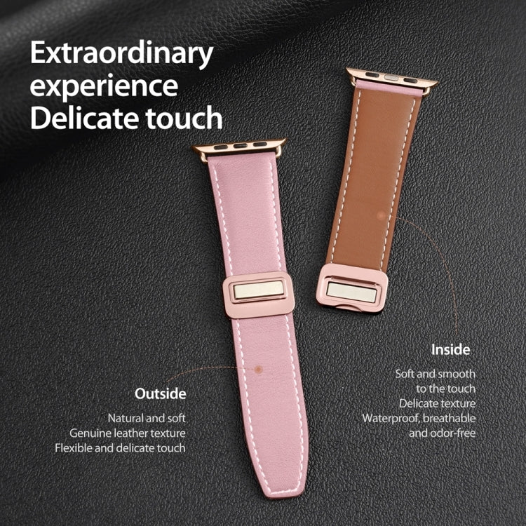 For Apple Watch Series 3 42mm DUX DUCIS YA Series Magnetic Buckle Genuine Leather Watch Band(Pink) - Watch Bands by DUX DUCIS | Online Shopping UK | buy2fix