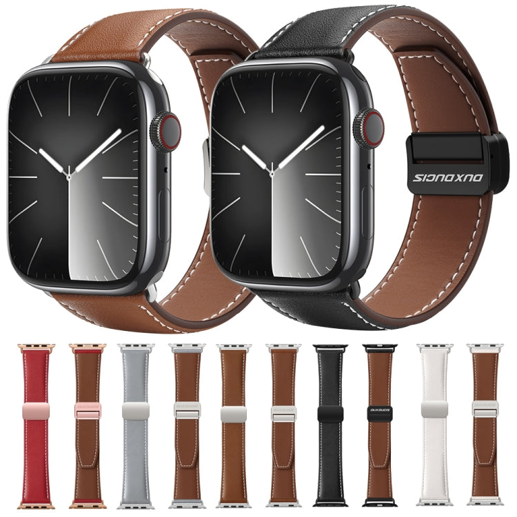 For Apple Watch Series 4 44mm DUX DUCIS YA Series Magnetic Buckle Genuine Leather Watch Band(Brown) - Watch Bands by DUX DUCIS | Online Shopping UK | buy2fix