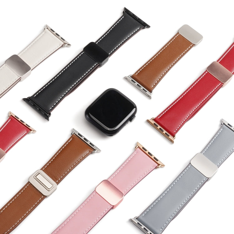 For Apple Watch Series 7 41mm DUX DUCIS YA Series Magnetic Buckle Genuine Leather Watch Band(Brown) - Watch Bands by DUX DUCIS | Online Shopping UK | buy2fix