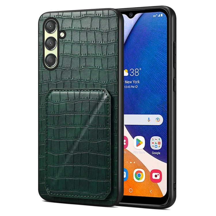 For Samsung Galaxy A14 4G/5G Denior Imitation Crocodile Leather Back Phone Case with Holder(Green) - Galaxy Phone Cases by Denior | Online Shopping UK | buy2fix