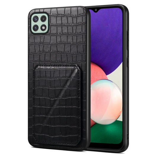 For Samsung Galaxy A22 5G Denior Imitation Crocodile Leather Back Phone Case with Holder(Black) - Galaxy Phone Cases by Denior | Online Shopping UK | buy2fix