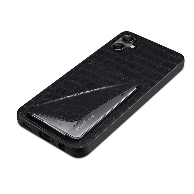 For Samsung Galaxy A22 5G Denior Imitation Crocodile Leather Back Phone Case with Holder(Black) - Galaxy Phone Cases by Denior | Online Shopping UK | buy2fix