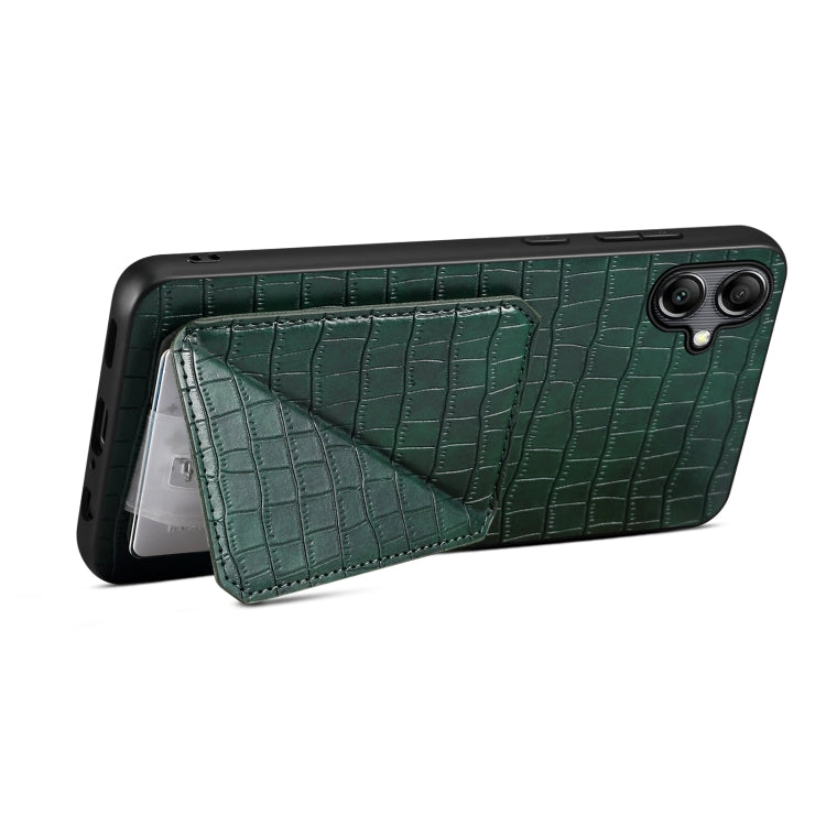 For Samsung Galaxy S21 FE 5G Denior Imitation Crocodile Leather Back Phone Case with Holder(Green) - Galaxy Phone Cases by Denior | Online Shopping UK | buy2fix