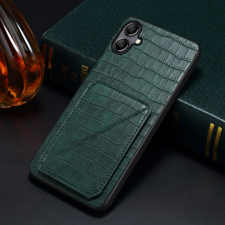 For Samsung Galaxy S21 FE 5G Denior Imitation Crocodile Leather Back Phone Case with Holder(Green) - Galaxy Phone Cases by Denior | Online Shopping UK | buy2fix