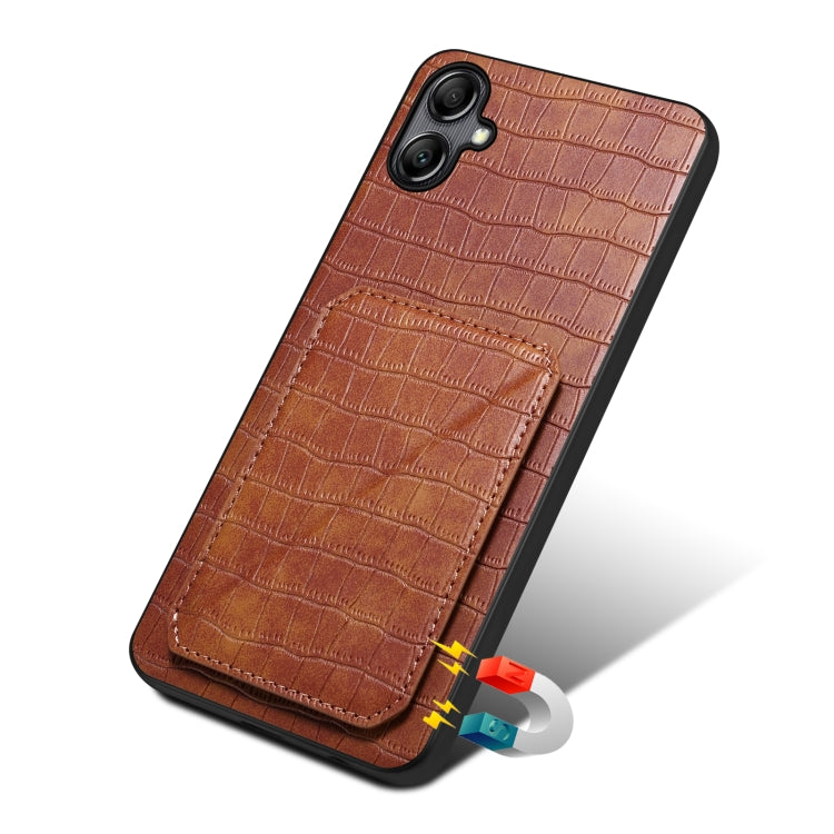 For Samsung Galaxy A34 5G Denior Imitation Crocodile Leather Back Phone Case with Holder(Brown) - Galaxy Phone Cases by Denior | Online Shopping UK | buy2fix