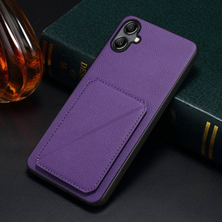 For Samsung Galaxy A14 5G / 4G Denior Imitation Calf Leather Back Phone Case with Holder(Purple) - Galaxy Phone Cases by Denior | Online Shopping UK | buy2fix