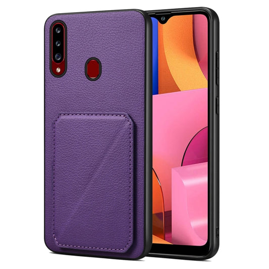 For Samsung Galaxy A20s Denior Imitation Calf Leather Back Phone Case with Holder(Purple) - Galaxy Phone Cases by Denior | Online Shopping UK | buy2fix